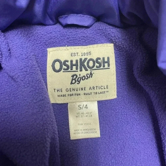 OshKosh B’gosh girl purple winter jacket, size 4 - Picture 6 of 7